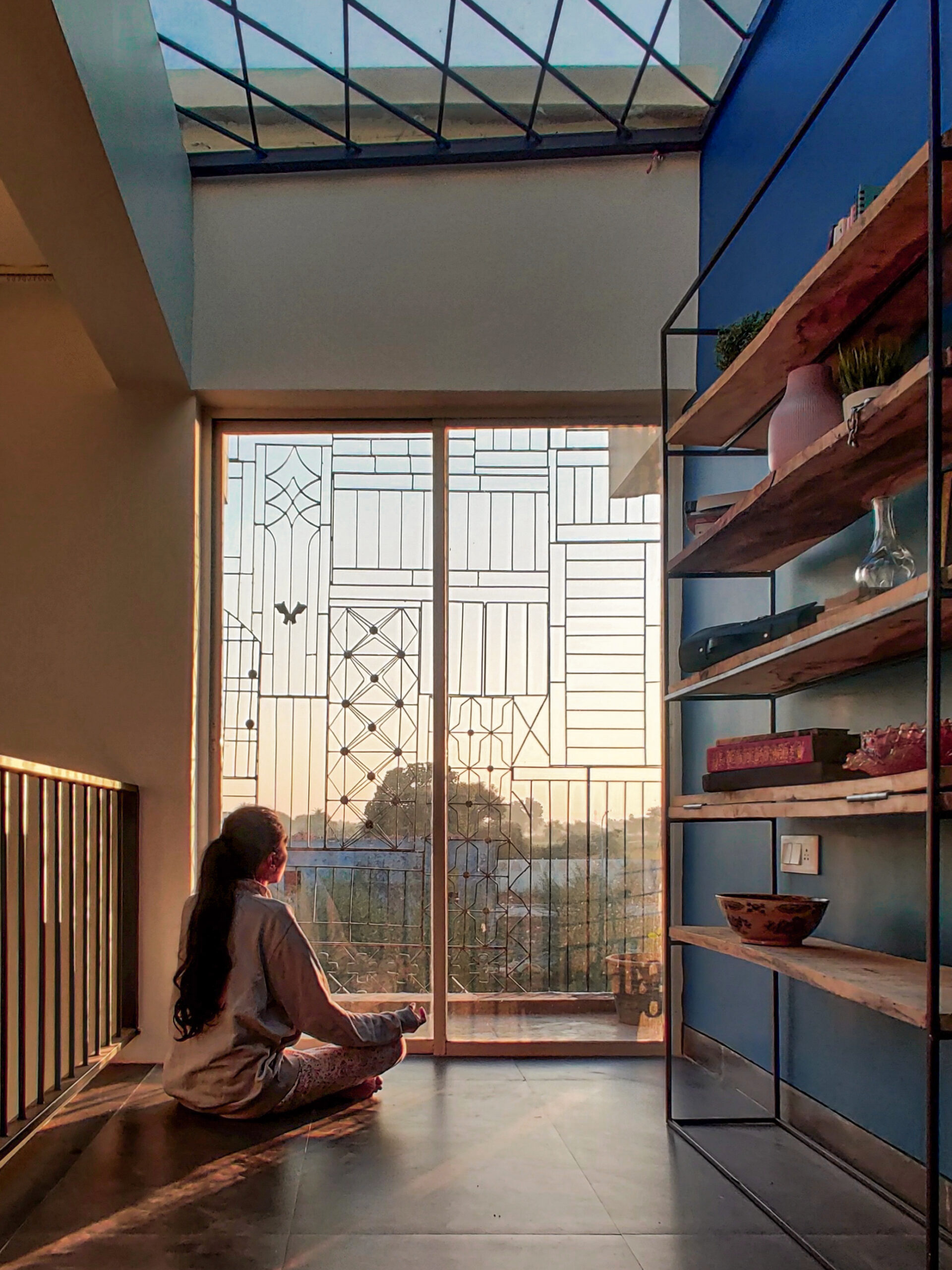 Farmhouse design with a Meditation space and a tiny library